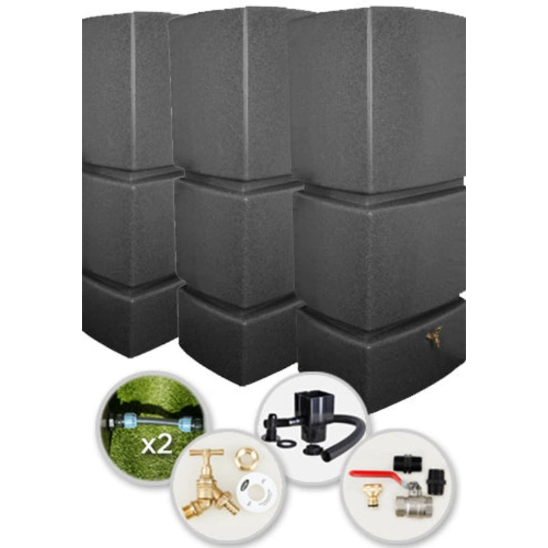 825 Litre Water Butt Triple Pack Linked - Millstone
