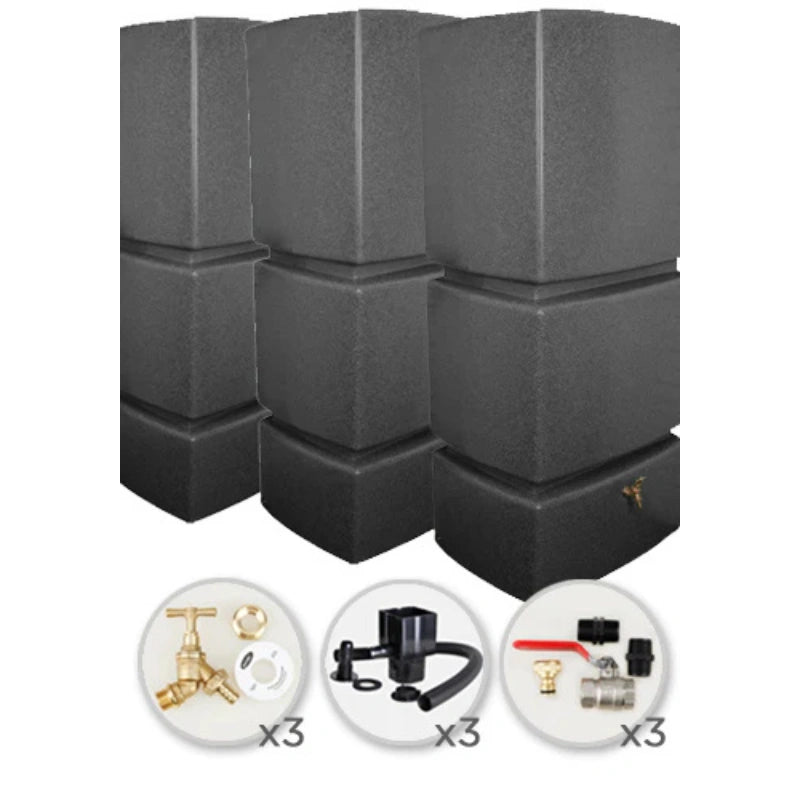 825 Litre Water Butt Triple Solo Pack - Millstone