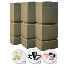 825 Litre Water Butt Triple Solo Pack - Sandstone