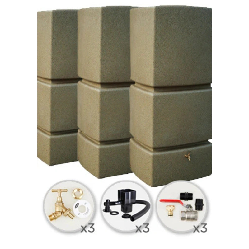 825 Litre Water Butt Triple Solo Pack - Sandstone