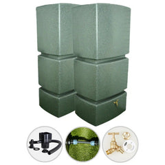 825 Litre Water Butt Twin Pack Linked - Green Marble