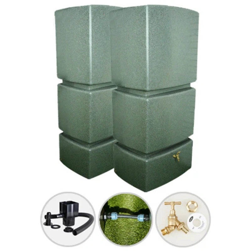 825 Litre Water Butt Twin Pack Linked - Green Marble