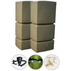 825 Litre Water Butt Twin Pack Linked - Sandstone