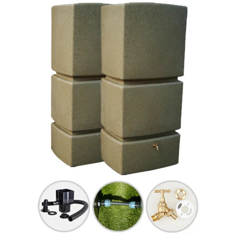 825 Litre Water Butt Twin Pack Linked - Sandstone