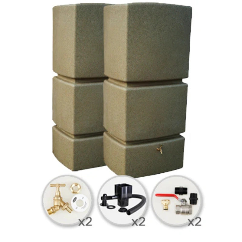825 Litre Water Butt Twin Solo Pack - Sandstone