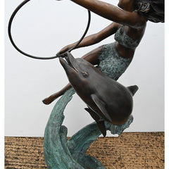 Canonbury Antiques Art Nouveau Bronze Fountain Dolphin Girl Garden Casting