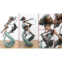 Canonbury Antiques Art Nouveau Bronze Fountain Dolphin Girl Garden Casting