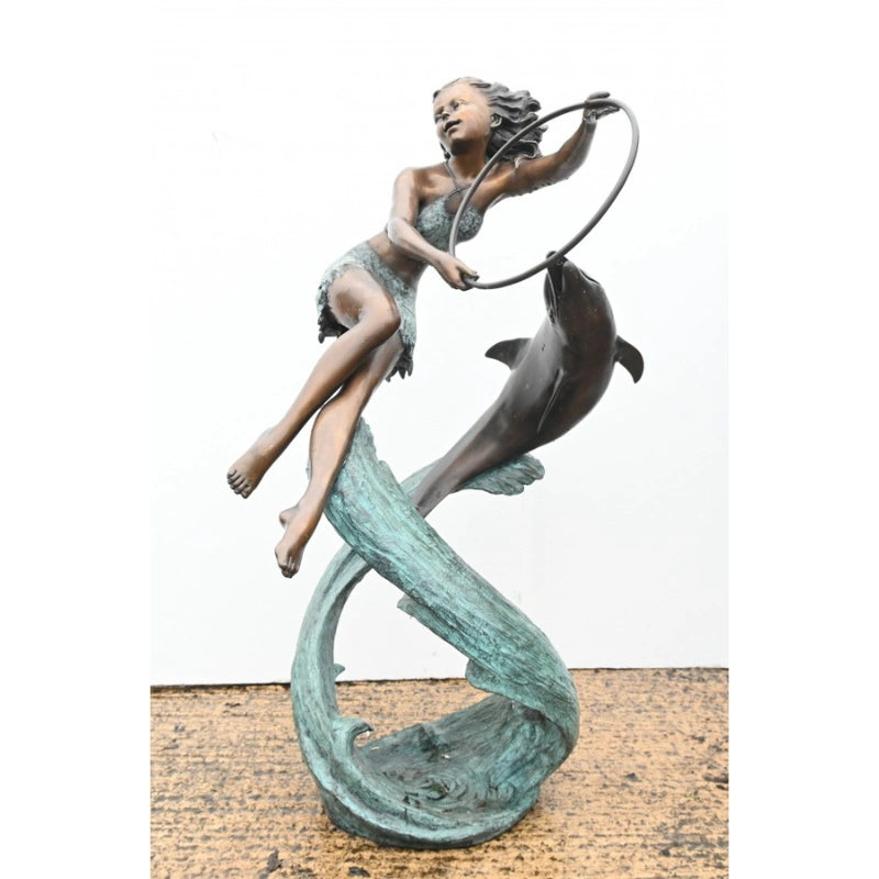 Canonbury Antiques Art Nouveau Bronze Fountain Dolphin Girl Garden Casting