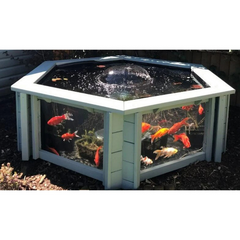 Clear View Garden Aquarium Raised Hexagon Wood Pond with Large Windows - Lily 172 Gallon