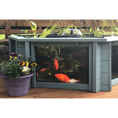 Clear View Garden Aquarium Raised Hexagon Wood Pond with Large Windows - Lily 172 Gallon