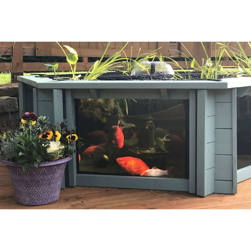 Clear View Garden Aquarium Raised Hexagon Wood Pond with Large Windows - Lily 172 Gallon