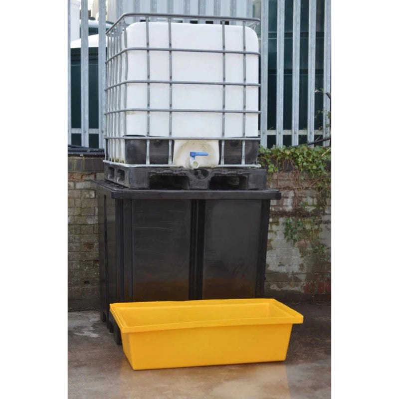 Space Saving IBC Bund Pallet - Black with PE Grid & 115L Spill Tray