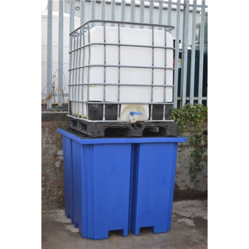 Space Saving IBC Bund Pallet - Blue with PE Grid