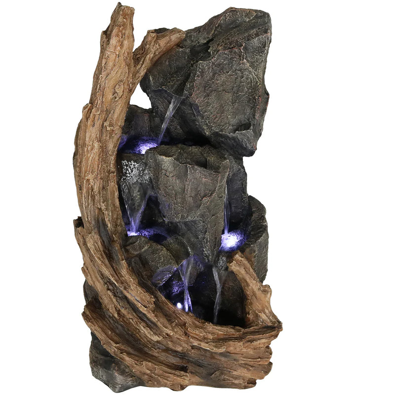 Sunnydaze Cascading Mountainside Outdoor Fountain with LED Light - 35