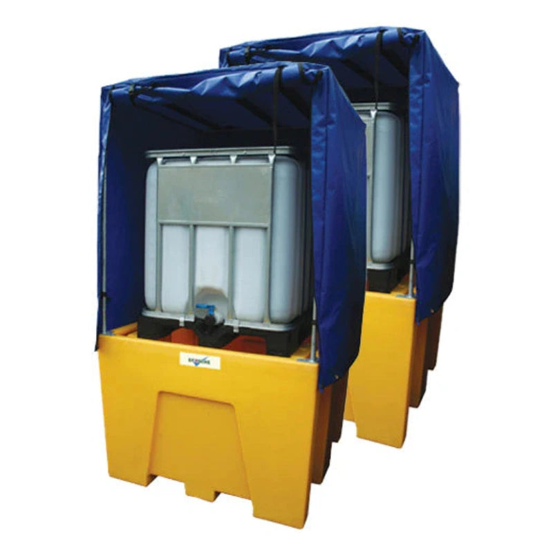 Twin IBC Bund Pallet Yellow - c/w Grid & Premium Cover